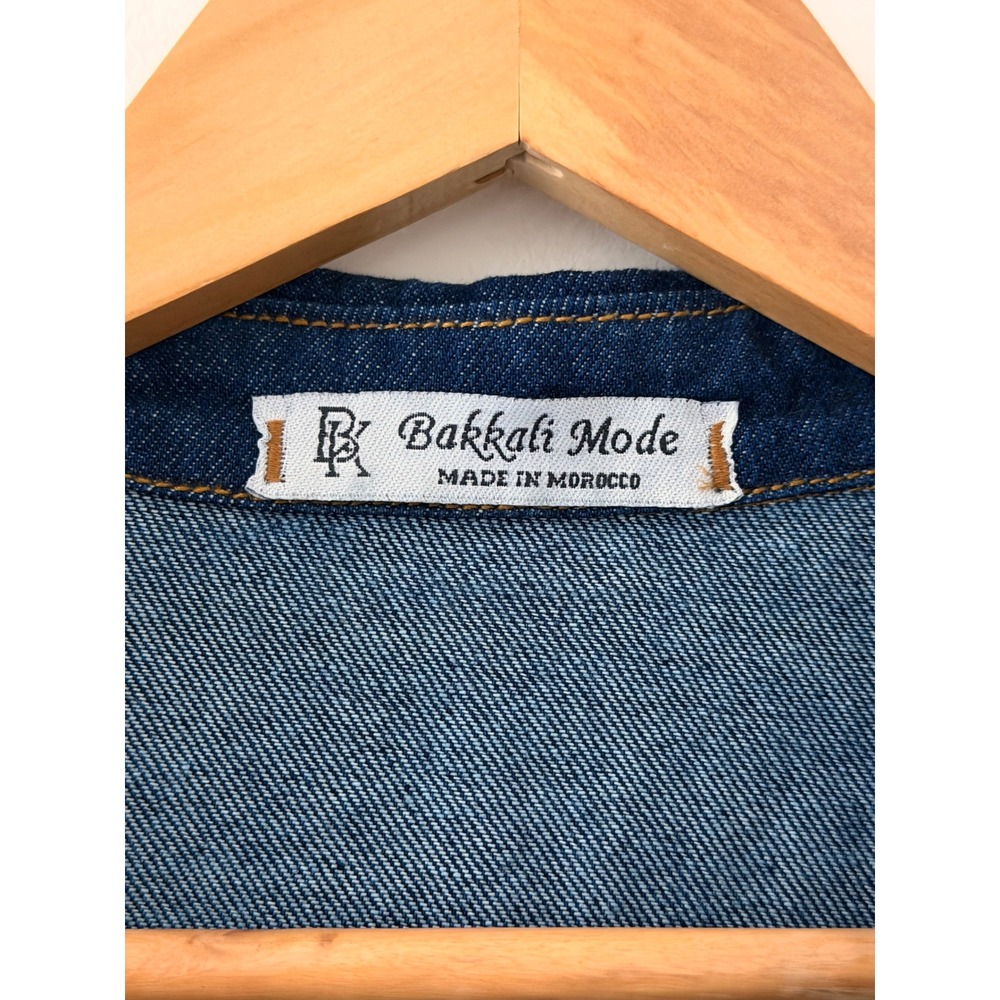 Bakkali Mode Denim Midi Shirt Dress Dark Wash Button Front Moroccan Approx M/L - Picture 6 of 8